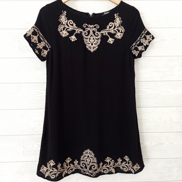 Lulus Medium Dress Black Embroidered Shift Short Sleeve - Picture 1 of 11